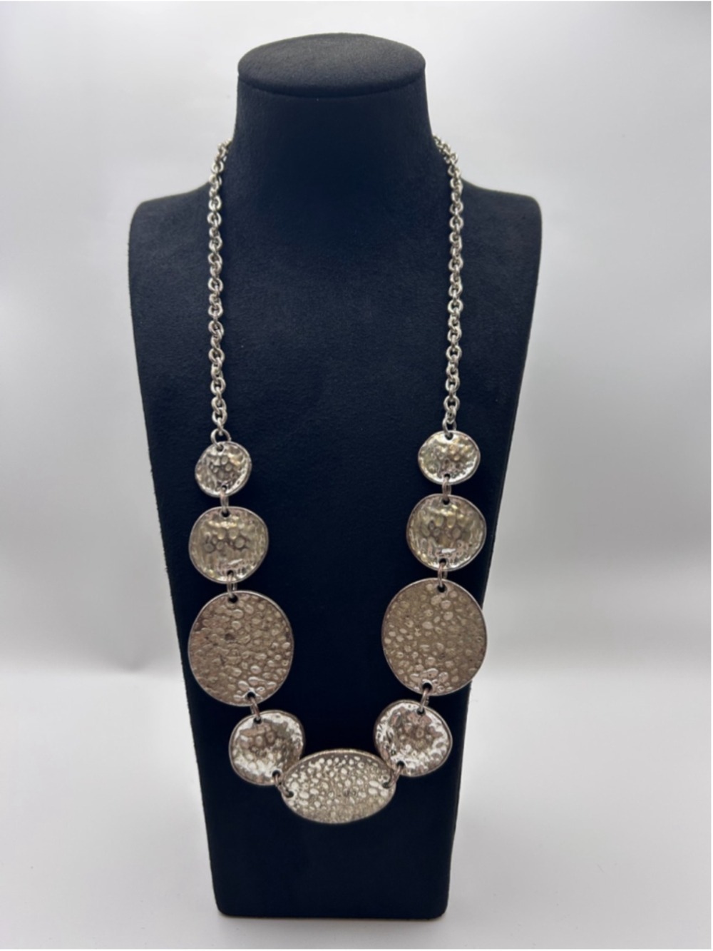 Robert Rose Silver Tone Hammered Disc‎ Statement Necklace Modern Artisan Jewelry